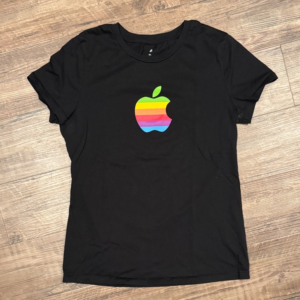 Apple Black Tee with Rainbow Logo